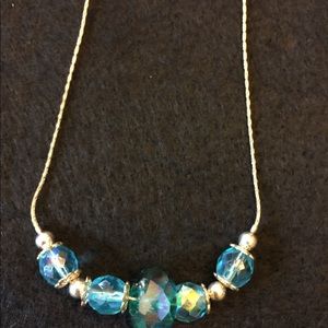Blue Chec crystals on 18” silver chain necklace